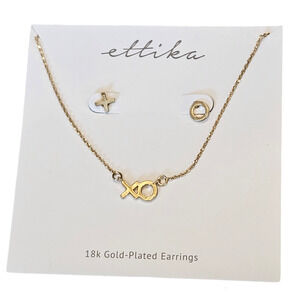 Ettika Hugs & Kisses 18K Gold Plated‎ XO Necklace & Stud Earrings Matching Set